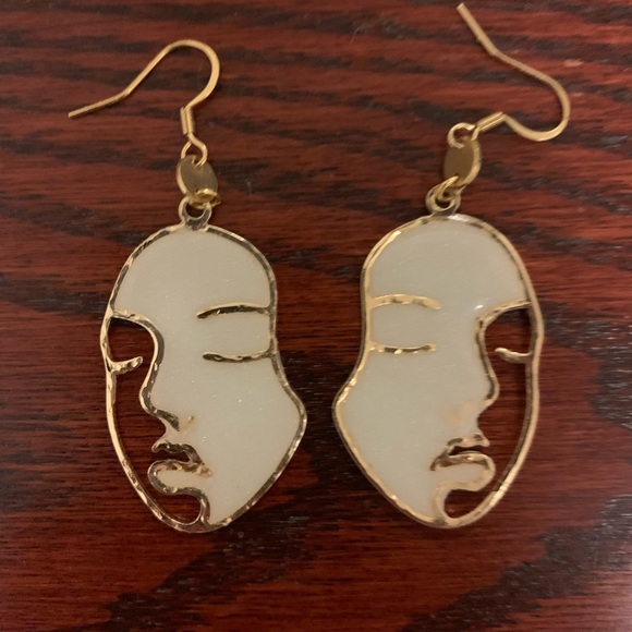 Gold and enamel face drop earrings - Picture 2 of 2